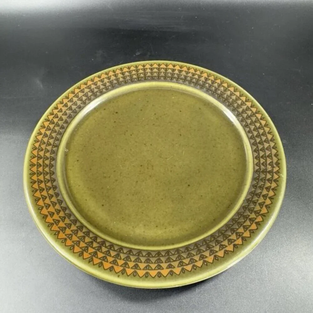 Vintage‎ Porsgrund Dish Plate Set 2 Dishes Plates Made In Norway Green Ceramic